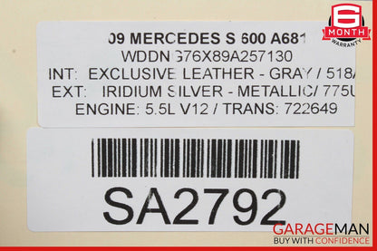 07-13 Mercedes W221 S400 S63 AMG Rear Trunk Lid Deck Shell Panel Cover Silver