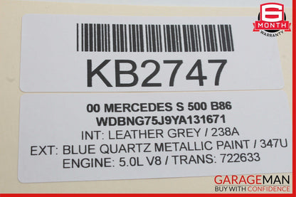 00-06 Mercedes W220 S500 Rear Left Side Door Window Regulator Motor Unit OEM