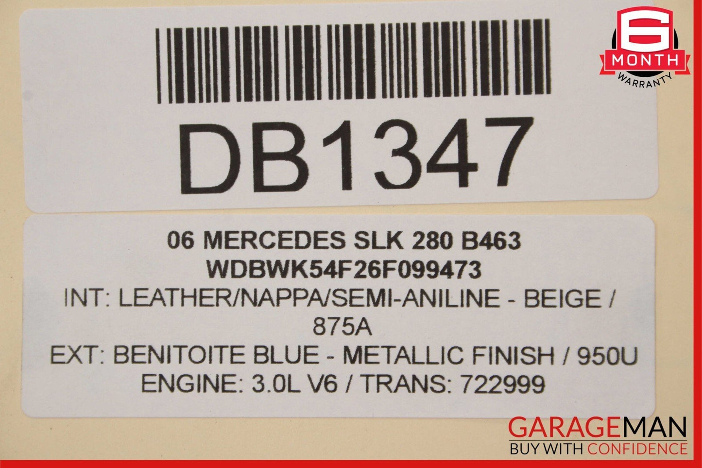 05-11 Mercedes R171 SLK280 SLK55 Convertible Hard Top Roof Folding Panel Blue