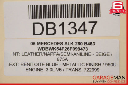 05-11 Mercedes R171 SLK280 SLK55 Convertible Hard Top Roof Folding Panel Blue