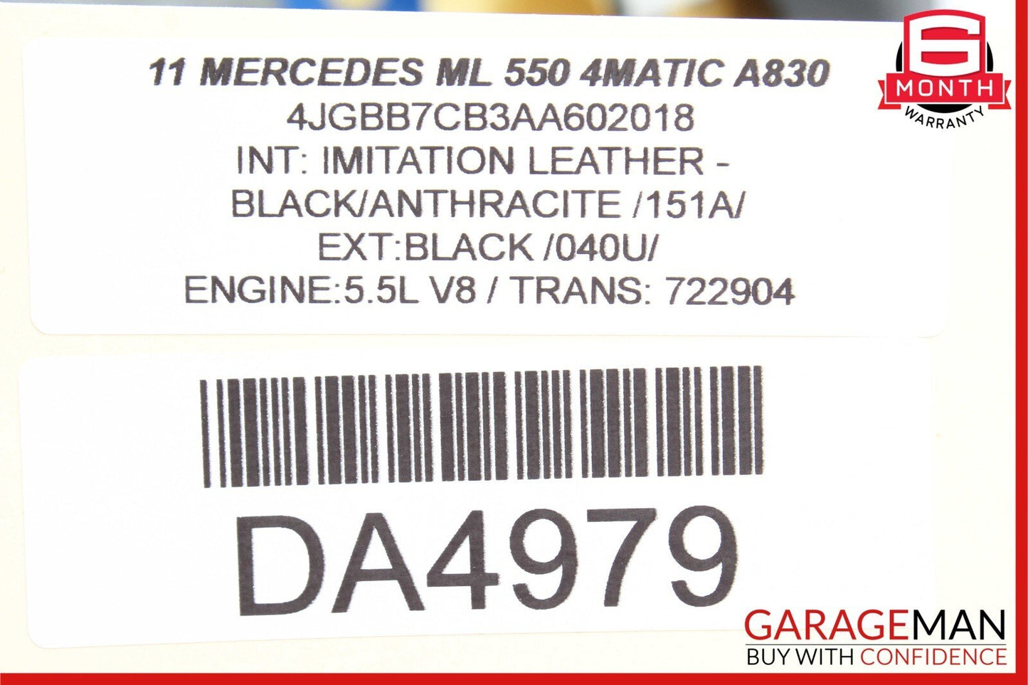 09-13 Mercedes W164 ML550 R350 Front Right Side Upper Seat Cushion Black OEM