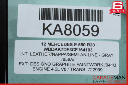 10-16 Mercedes W212 E550 Rear Right Quarter Window Glass & Regulator Motor Plate