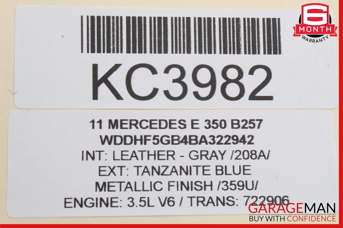 10-18 Mercedes W212 E350 CLS550 Front Left Side Seat Side Airbag Air Bag Gray
