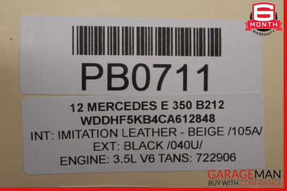 10-13 Mercedes W212 E350 E500 Rear Right Interior Door Panel Trim Assembly Beige