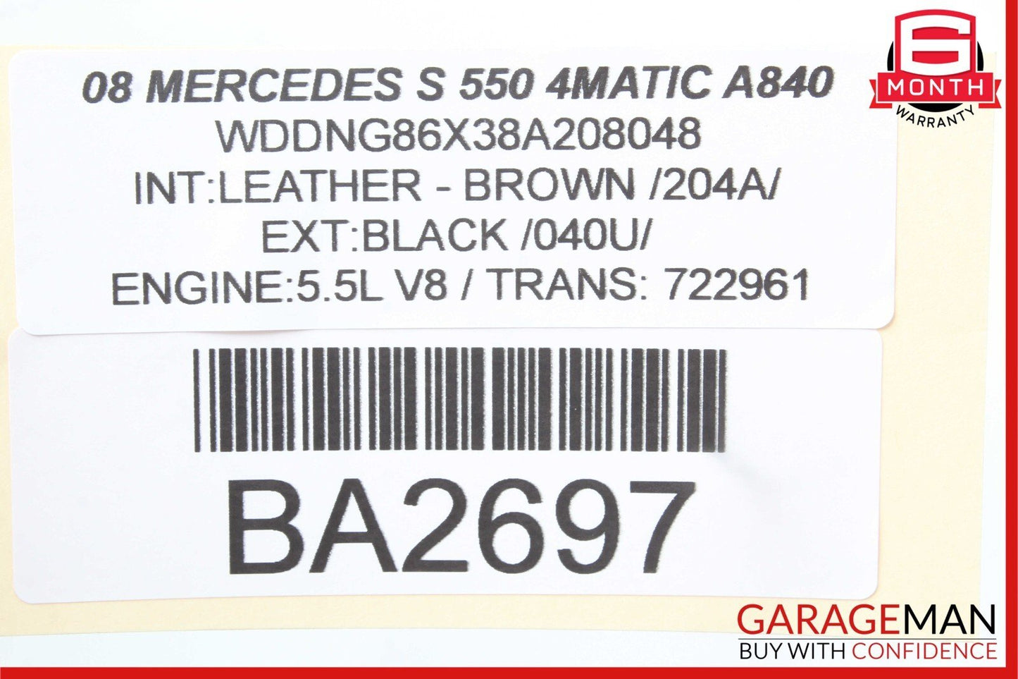 07-09 Mercedes W221 S550 S65 AMG Top Upper Rear View Mirror Brown 2218110007 OEM