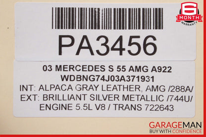 03-06 Mercedes W220 S430 S500 Front Hood Bonnet Panel Brilliant Silver OEM