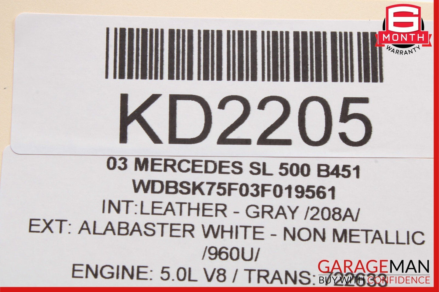 03-12 Mercedes R230 SL500 SL55 SL63 AMG Rear Left Trunk Lock Frame Cylinder