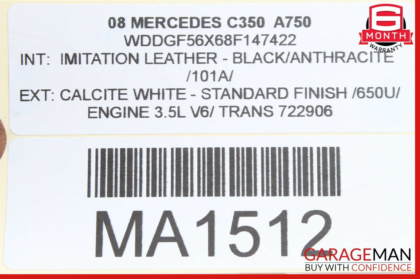 08-11 Mercedes W204 C350 Rear Right Passenger Side Exterior Door Handle White