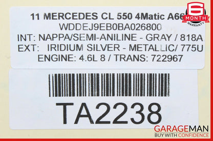 11-14 Mercedes W216 CL550 S550 4.7L Right Air Intake Hose Duct Pipe Assembly OEM
