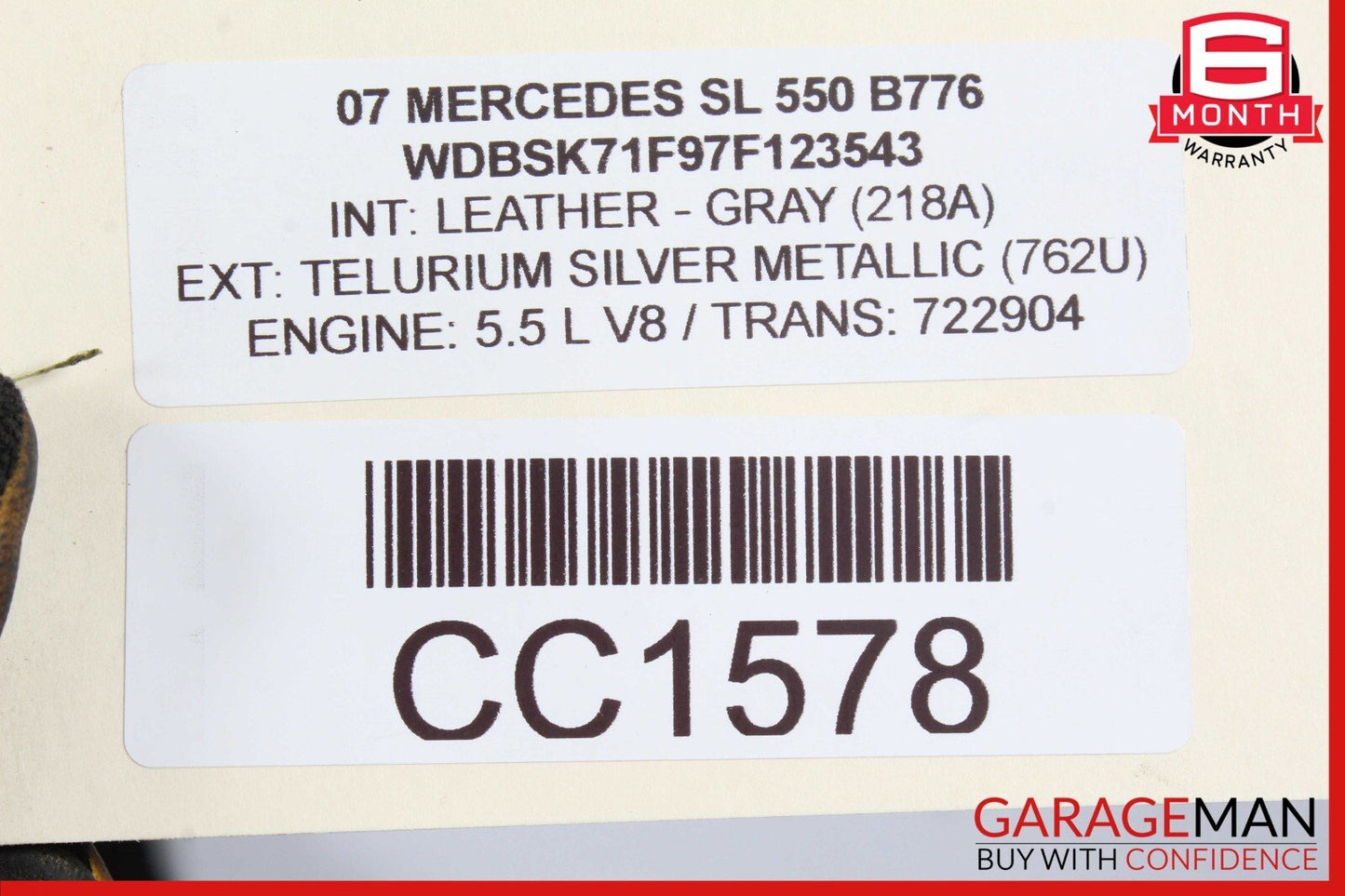 07-08 Mercedes R230 SL550 Front Right Side Top Upper Seat Cushion Cover Gray