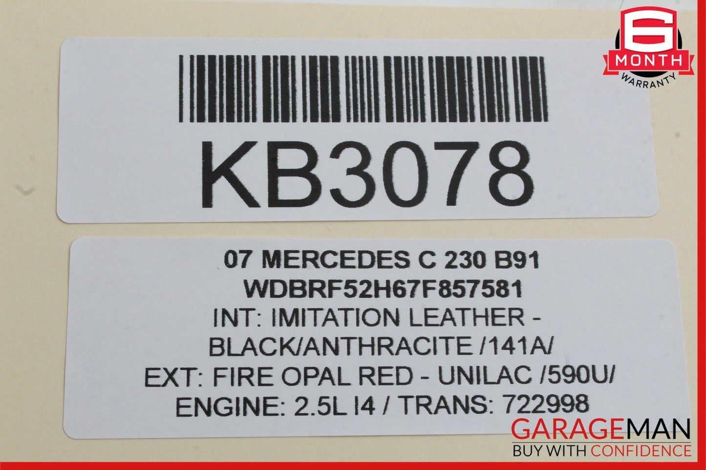 01-07 Mercedes W203 C230 Front Right Passenger Side Exterior Door Handle Red OEM