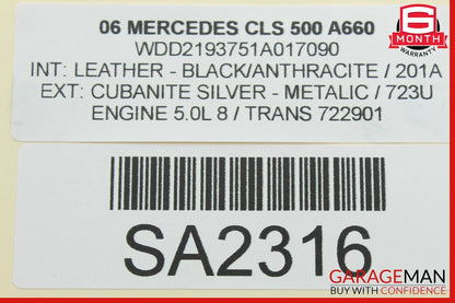 06-11 Mercedes W219 CLS500 Rear Right Side Door Window Motor Regulator Assembly