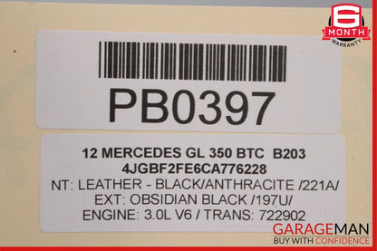 07-12 Mercedes X164 GL450 Front Left Side Top Upper Seat Cushion Anthracite