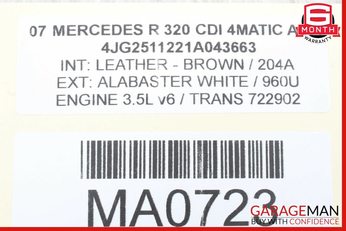 09-13 Mercedes W251 R350 R320 Front left Side Sun Visor Sun Shade Brown OEM