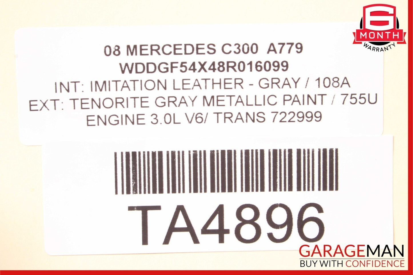 08-14 Mercedes W204 C300 C350 Sedan Rear Left Seat Cushion Upper Top Grey OEM