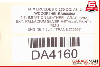 08-14 Mercedes W204 C300 C250 Front Right Side Top Upper Seat Cushion Gray OEM
