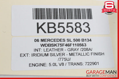 04-08 Mercedes R230 SL500 SL55 AMG Front Right Side Rear View Door Mirror Black