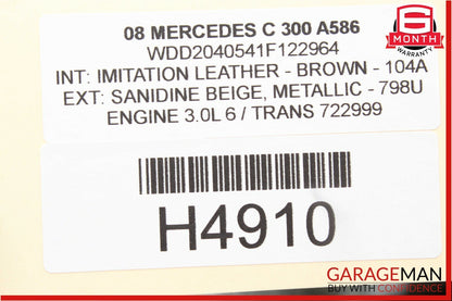 08-14 Mercedes W204 C300 Rear Right Passenger Side Door Controller Module
