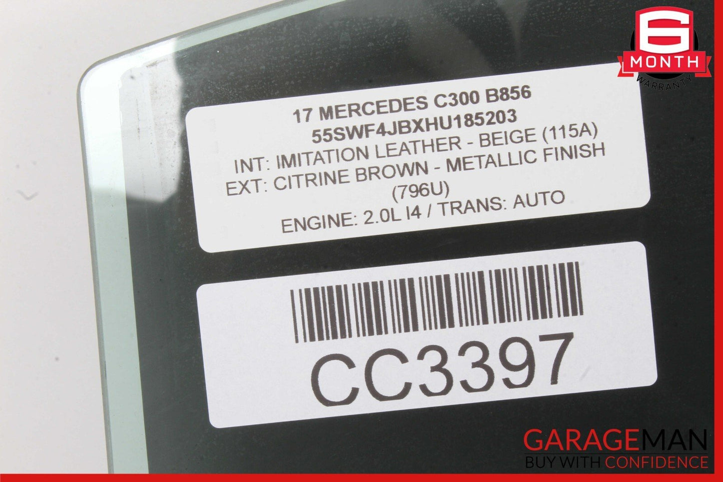 15-21 Mercedes W205 C300 C400 Rear Right Side Door Window Glass OEM