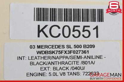 03-11 Mercedes R230 SL500 Rear Left Quarter Window Regulator Motor Plate OEM