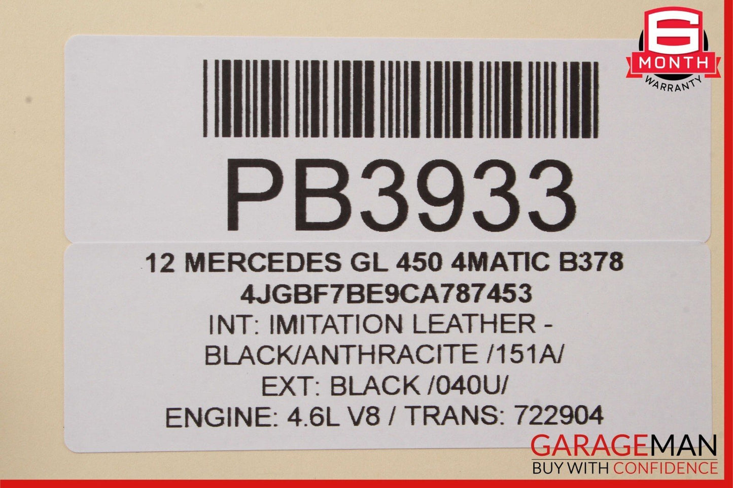 07-12 Mercedes X164 GL450 GL550 Front Right Side Bottom Lower Seat Cushion Cover
