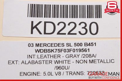 03-12 Mercedes R230 SL550 SL55 AMG Rear Left Side Quarter Window Glass OEM