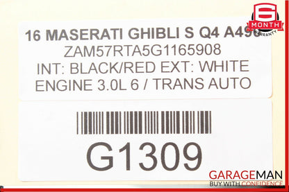 14-17 Maserati Ghibli S Rear Overhead Dome Light Reading Lamp Module Black OEM