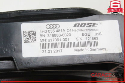 11-18 Audi A8 S8 A8 Quattro Rear Center Deck Audio Speaker Woofer Bose OEM