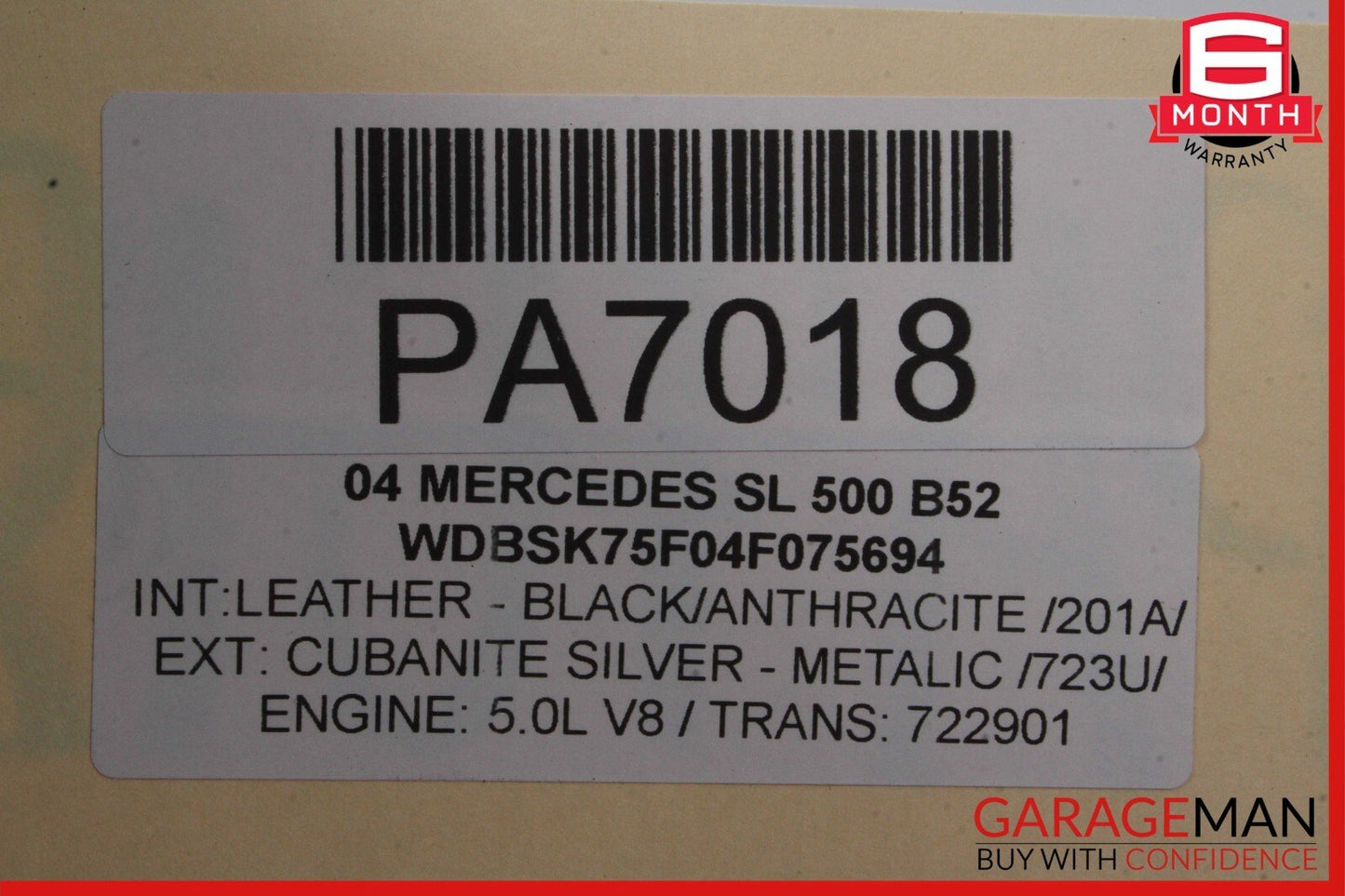 03-08 Mercedes R230 SL500 SL55 Convertible Roof Hard Top Folding Panel Silver