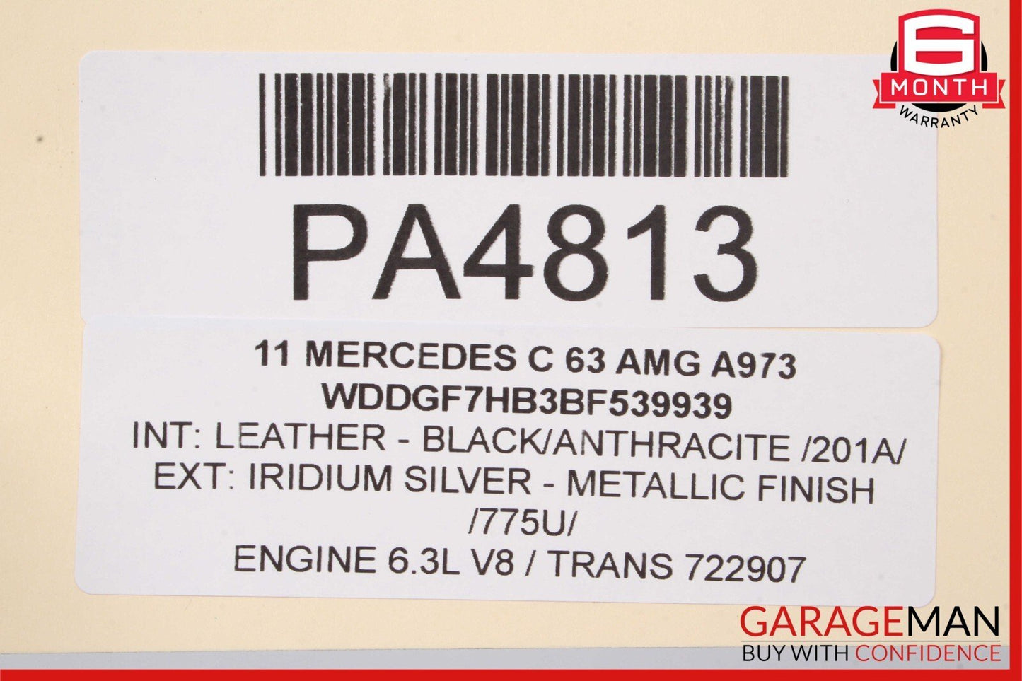 08-14 Mercedes W204 C63 AMG Sedan Rear Right Top Upper Seat Cushion Cover Black