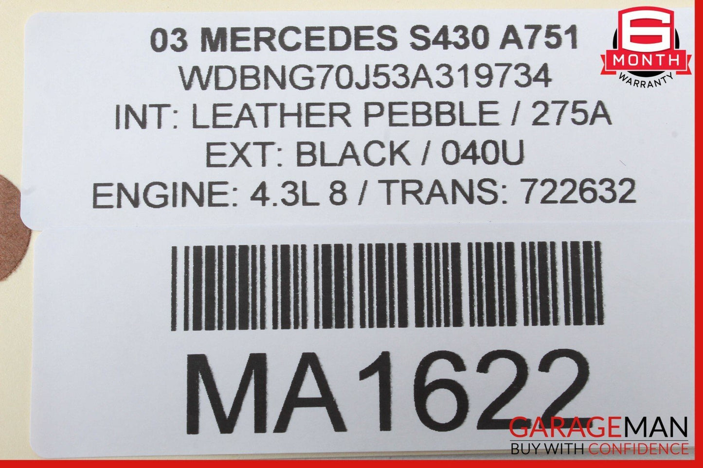 00-06 Mercedes W220 S350 S430 S500 Rear Seat Center Middle Bottom Cushion OEM