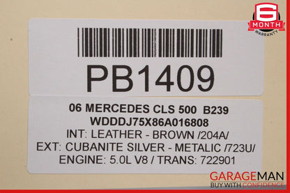 06-11 Mercedes W219 CLS500 CLS550 Rear Left Interior Door Panel Cover Brown