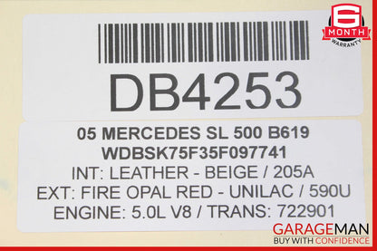 03-08 Mercedes R230 SL500 SL600 Front Left Side Fender Panel Fire Opal Red OEM