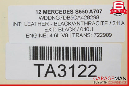 10-13 Mercedes W221 S550 Rear Back Top Upper Seat Cushion Cover Assembly Black