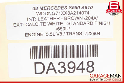 07-09 Mercedes W221 S550 S63 S600 AMG Interior Rear View Mirror OEM