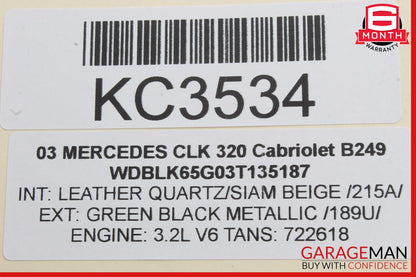 98-03 Mercedes W208 CLK320 Front Right Side Door Window Regulator w/o Motor OEM
