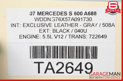 07-13 Mercedes W221 S550 S600 Rear Right Side Exterior Door Shell Panel Black