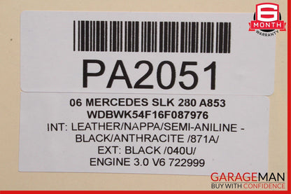 06-11 Mercedes R171 SLK280 C300 Engine Motor Block Assembly 3.0L M272 RWD 155k