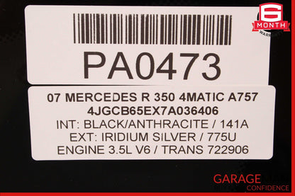 06-13 Mercedes W251 R350 Rear Right Passenger Door Quarter Window Auto Glass OEM