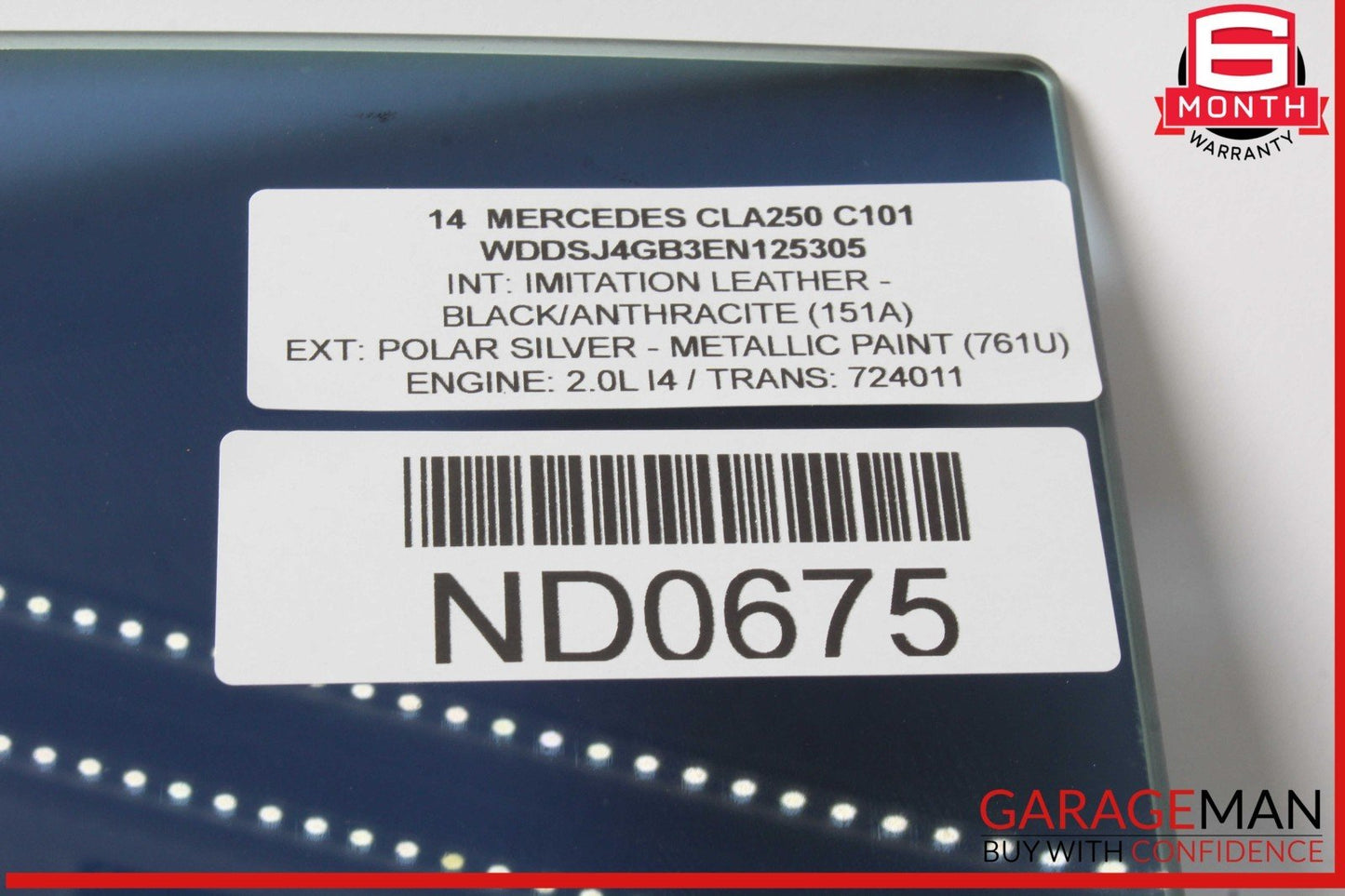 14-18 Mercedes W117 CLA250 Rear Right Passenger Side Door Window Glass OEM