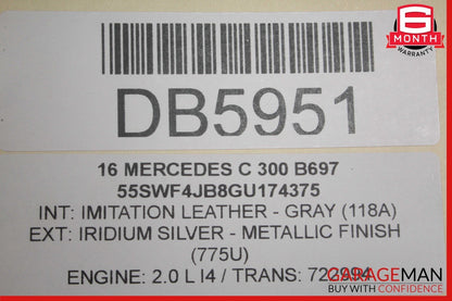 15-20 Mercedes W205 C300 Front Left or Right Top Upper Seat Cushion Cover Grey