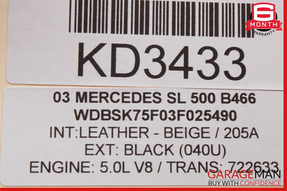 03-08 Mercedes R230 SL500 Rear Right Seat Belt Retractor Luggage w/ Speaker OEM