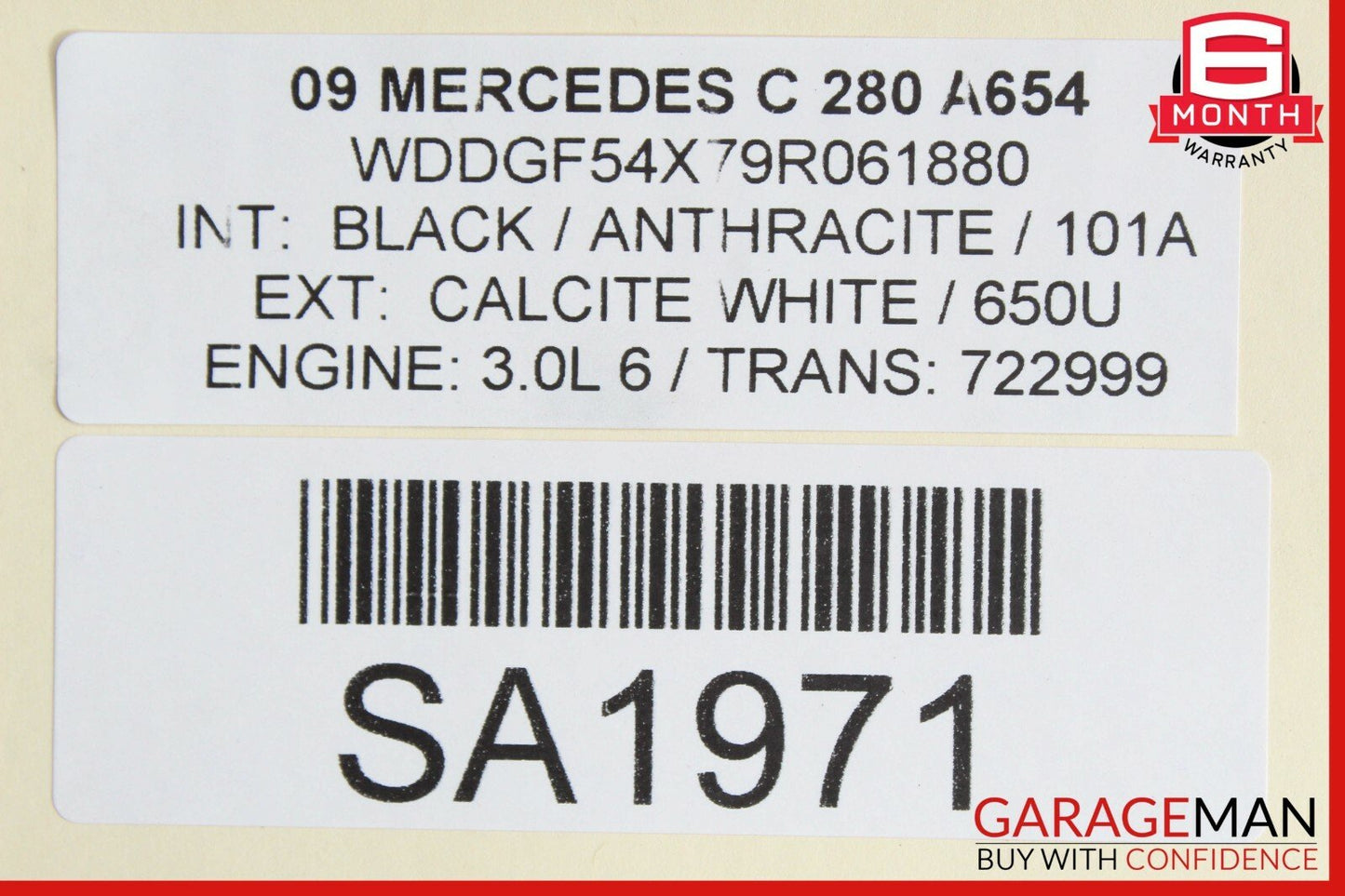08-14 Mercedes W204 C250 C280 Sport Left Side Rocker Skirt Molding Panel White