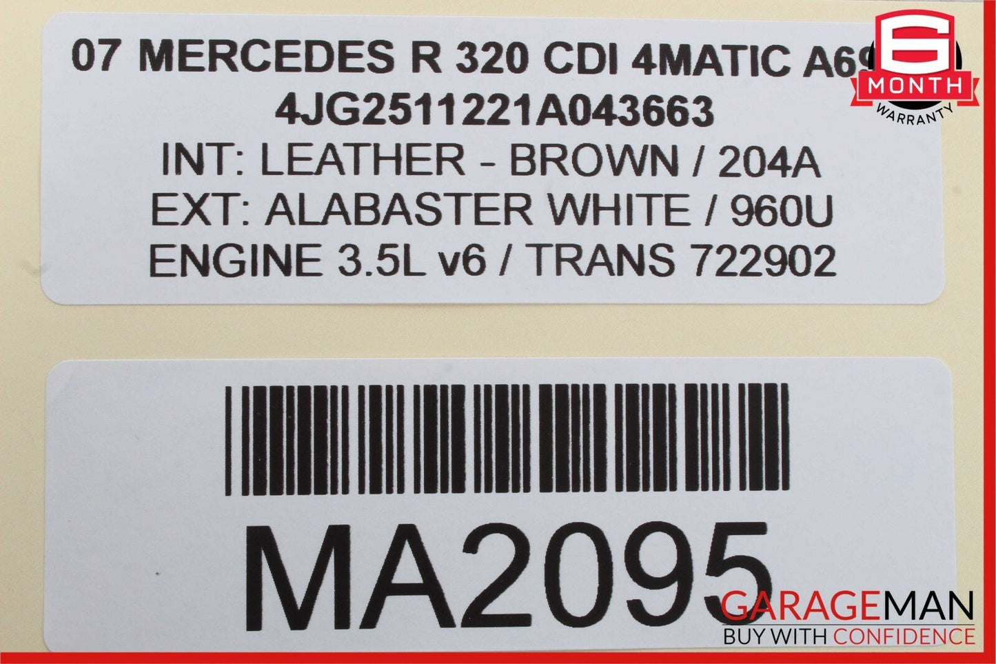 06-09 Mercedes W251 R350 Rear Panoramic Sunroof Roller Blind Shade Cover Brown