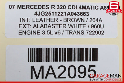06-09 Mercedes W251 R350 Rear Panoramic Sunroof Roller Blind Shade Cover Brown