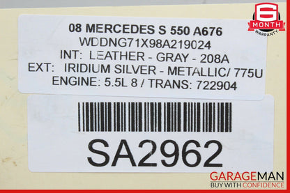 07-13 Mercedes W221 S550 S65 AMG Front Left Side Door Window Regulator w/o Motor