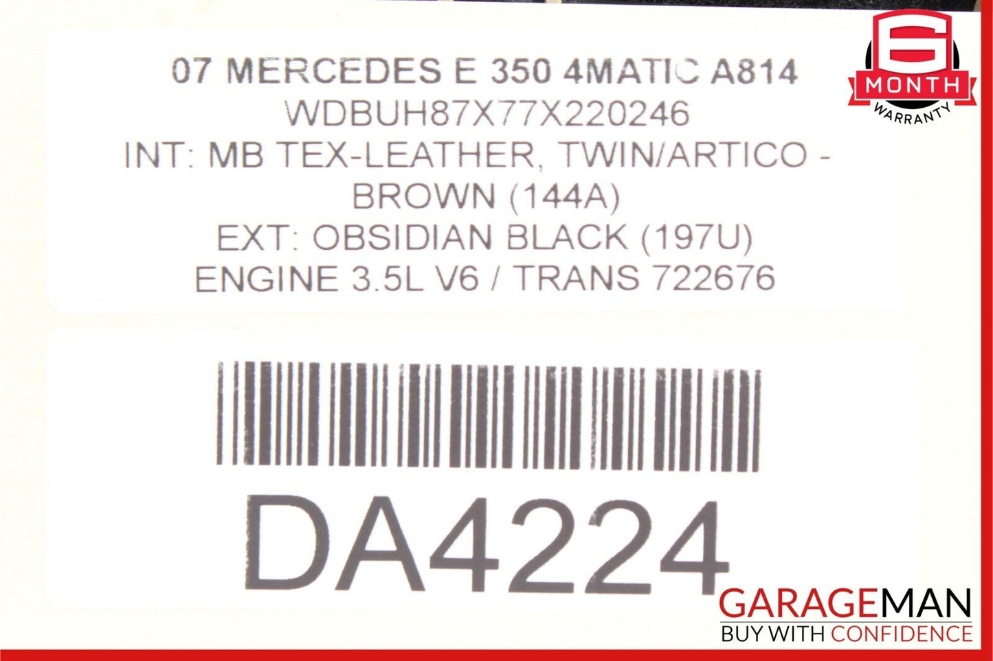 07-09 Mercedes W211 E350 Front Right Lower Bottom Seat Cushion Assembly Brown