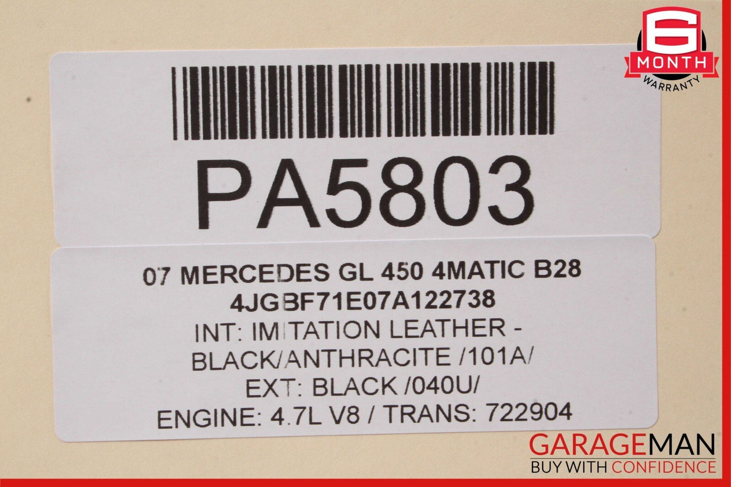 07-12 Mercedes X164 GL450 Front Right Lower Bottom Seat Cushion Cover Black