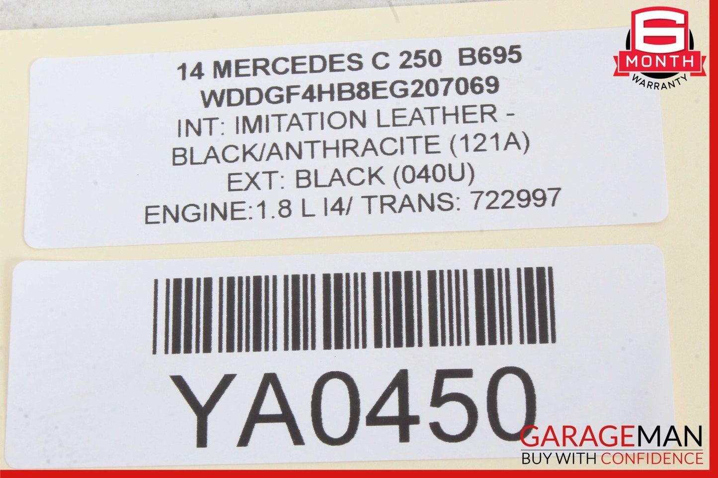 12-17 Mercedes W204 C250 E350 E250 Top Upper Interior Rear View Mirror Black OEM