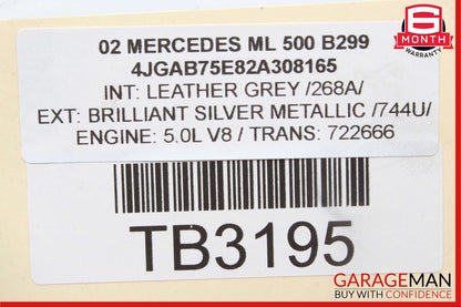 98-05 Mercedes W163 ML500 Front Upper Radiator Core Support Bracket Panel Silver